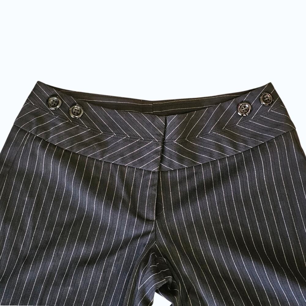 Arden B Y2K Black Pinstripe Wide Leg Dress Pants Chevron Waist Button Size 2 - Picture 4 of 9